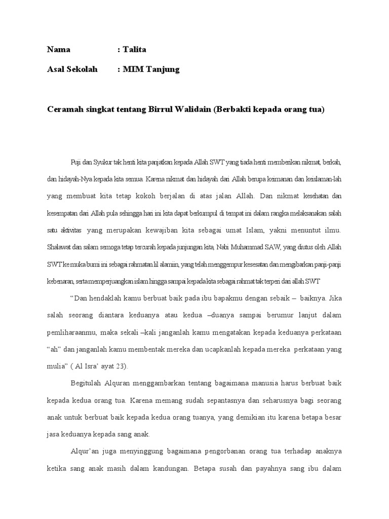 Ceramah Singkat Tentang Birrul Walidain