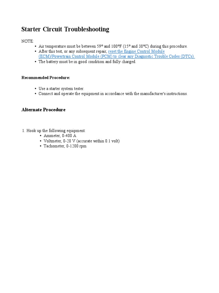 Starter Circuit Troubleshooting PDF Transmission (Mechanics) Relay
