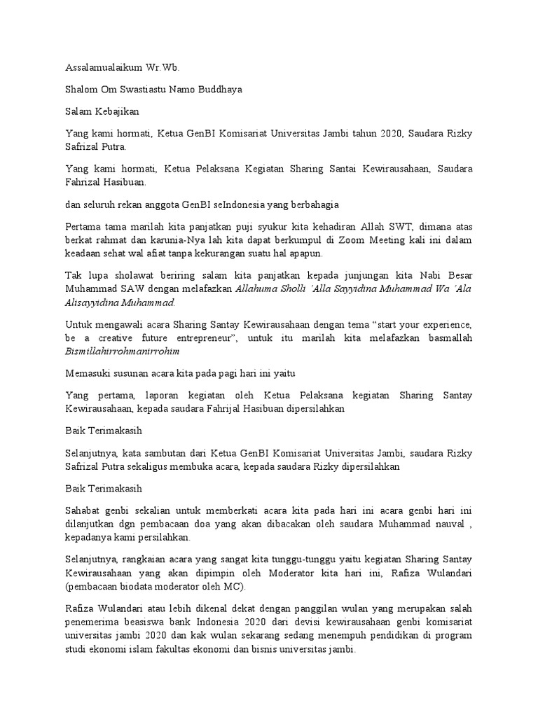 Script MC Sharing Santai Kewirahusahaan 2 | PDF