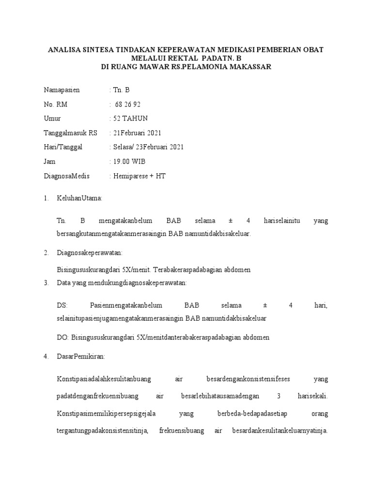 Tindakan Keperawatan Pemberian Obat Rektal | PDF | Pengembangan Diri ...