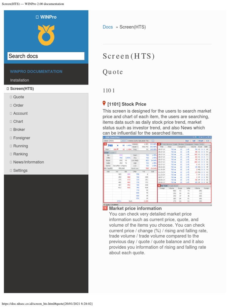 Screen (HTS) - WINPro 200 Documentation | PDF | Stocks | Index (Economics)