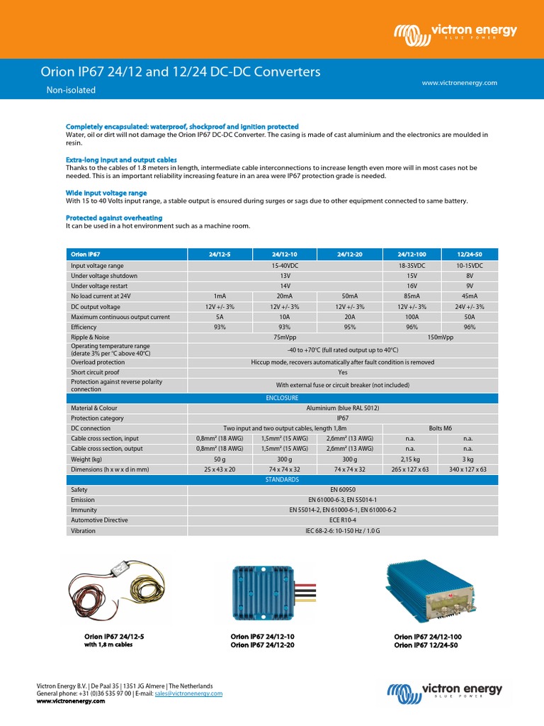 Technical Specifications and Performance Details of Various Orion IP67
