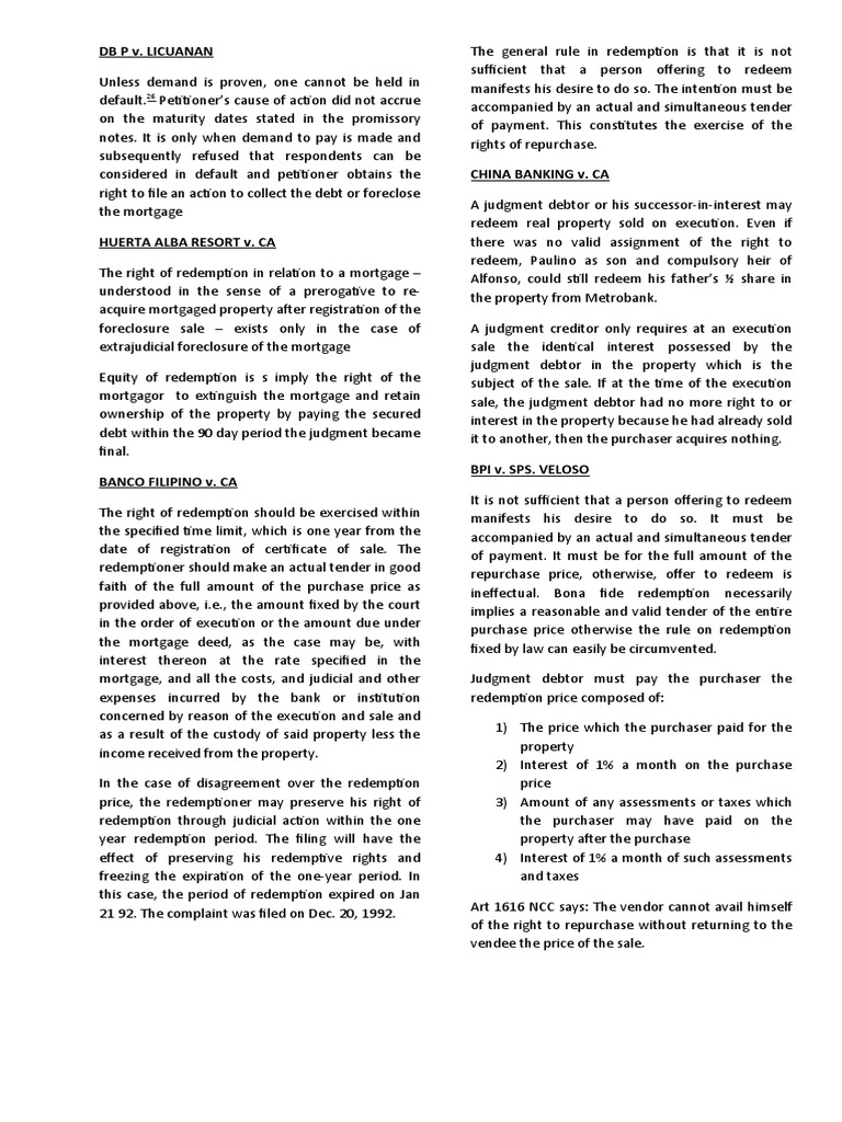 Rights of Redemption in Mortgage Cases | PDF | Mortgage Law | Foreclosure