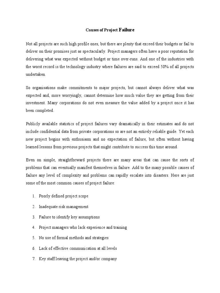 Common Causes of Project Failure | PDF | Project Management | Risk