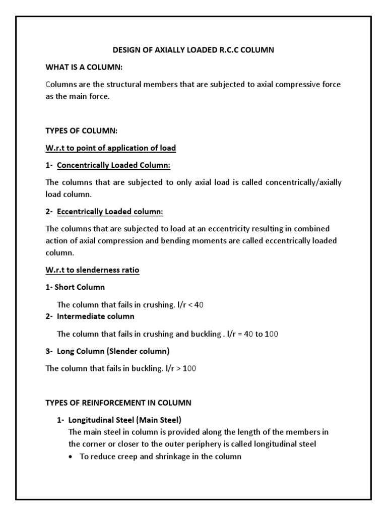 Axially Loaded R.C.C Column Design | PDF