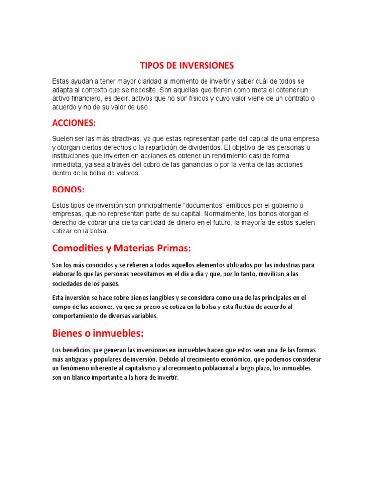 Tipos de Inversiones | PDF | Compartir (Finanzas) | Inversiones