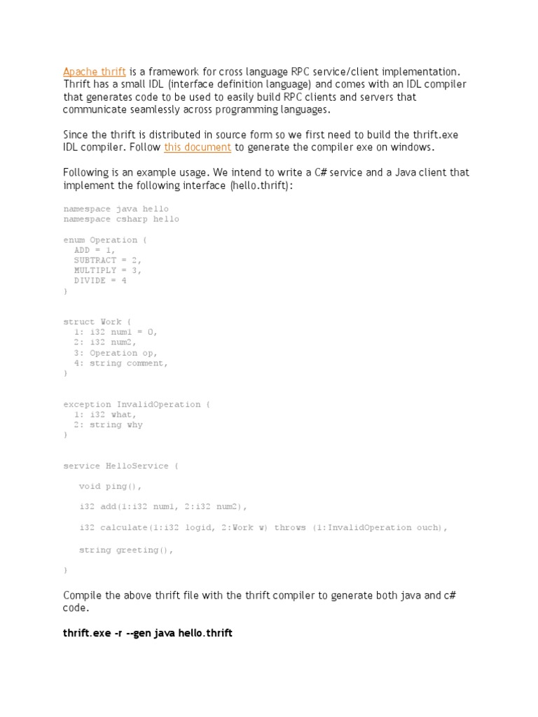 Thrift RPC Implementation Guide | PDF | C Sharp (Programming Language ...