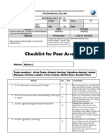 Worksheet 11 - Checklist For Peer Assessment