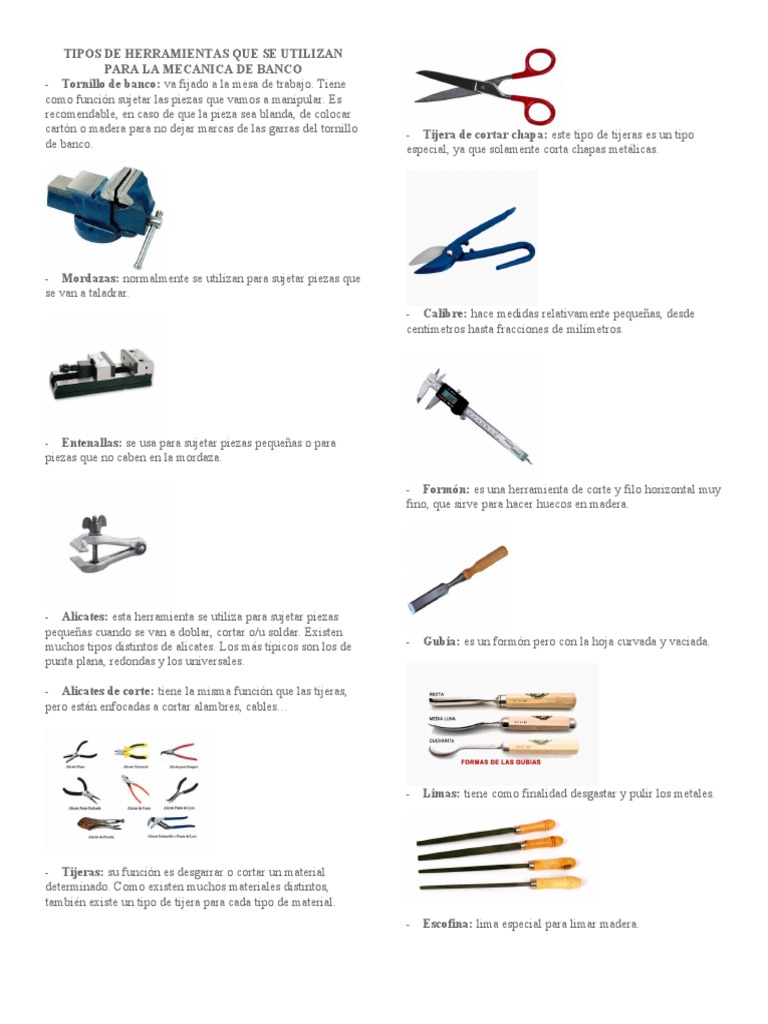 Tipos de Herramientas Que Se Utilizan para La Mecanica de Banco, PDF, Tornillo