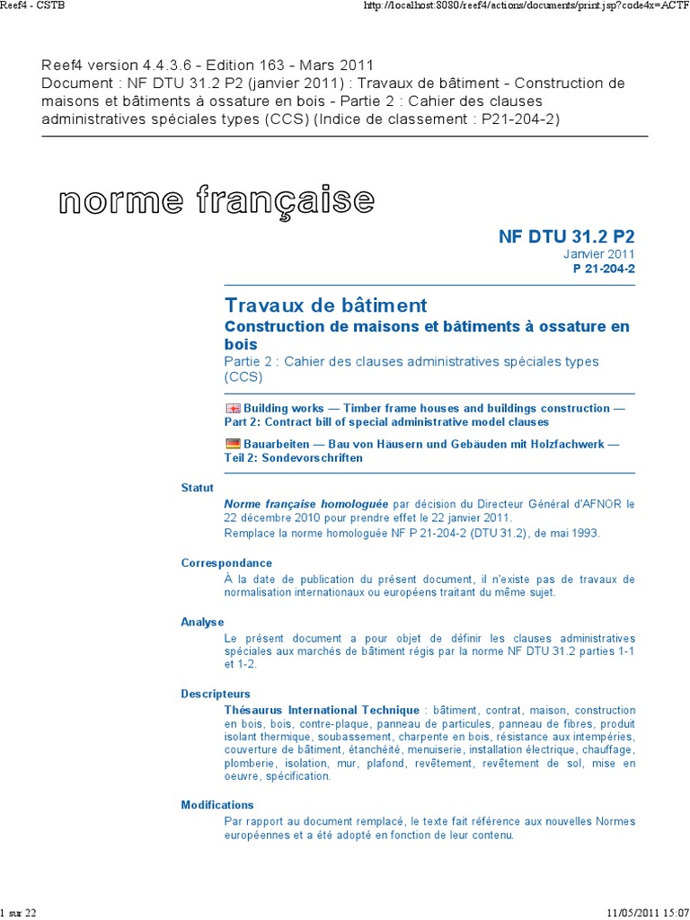 Dtu 31.2 p2 Reef4 - CSTB | PDF | Bois (matériau de construction) | Code ...