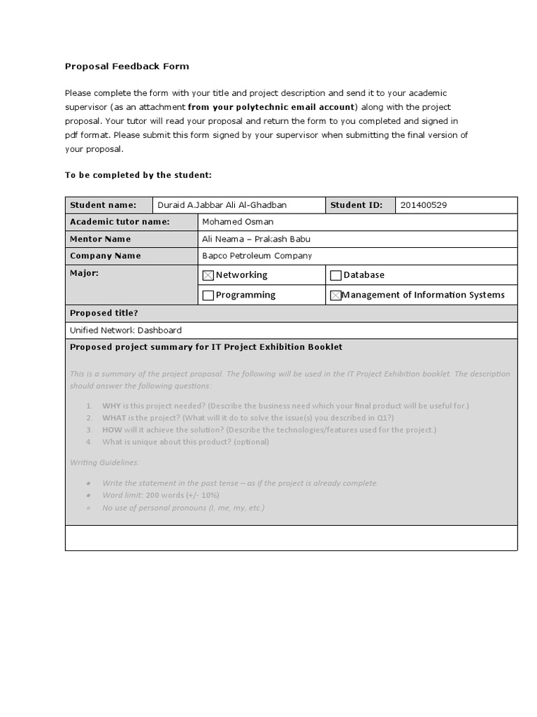 Proposal Feedback Form for IT Projects | PDF | Computing | Business