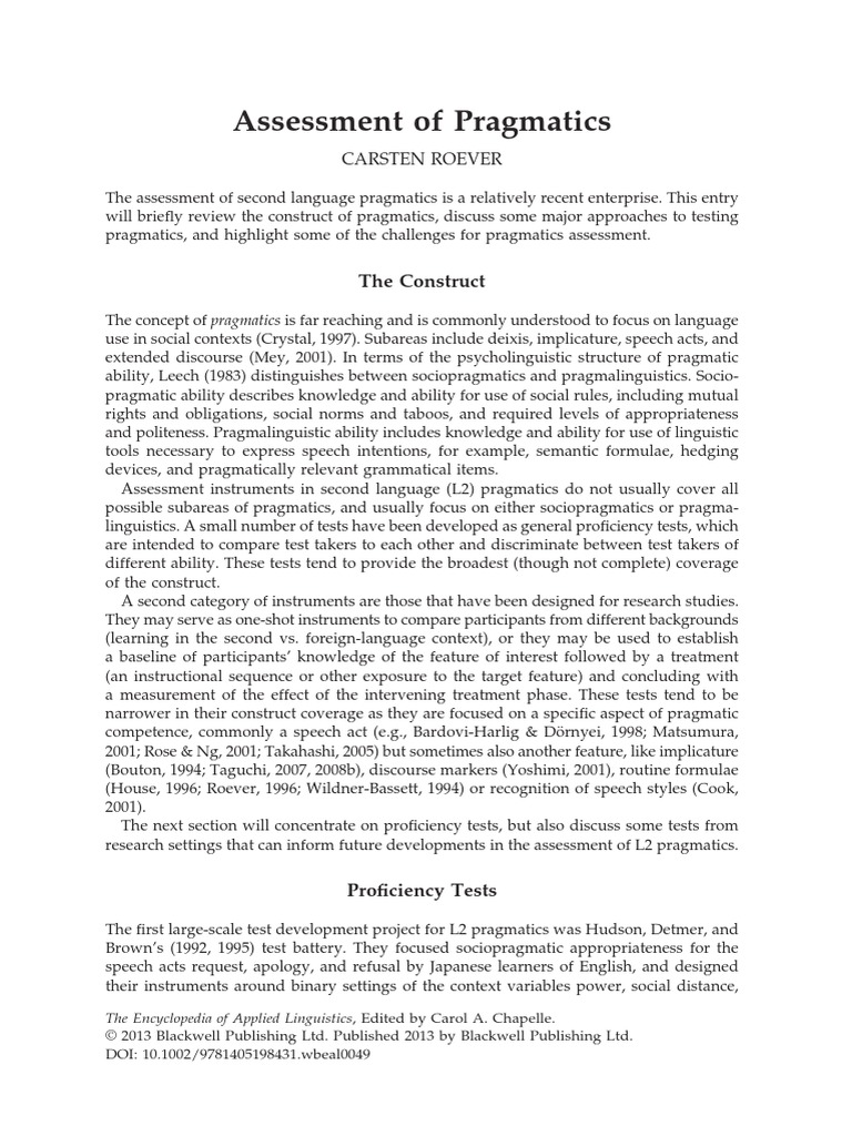 Assessment of pragmatics pdf multiple choice second language