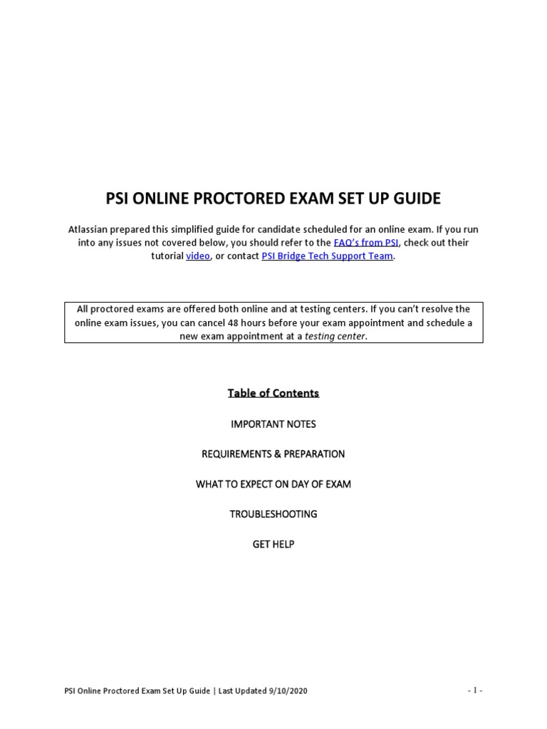 PSI Online Proctored Exam Setup Guide Sep 2020 PDF Technical