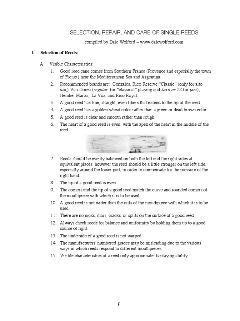 SELECTION, REPAIR, AND CARE OF SINGLE REEDS | PDF | Saxophone ...