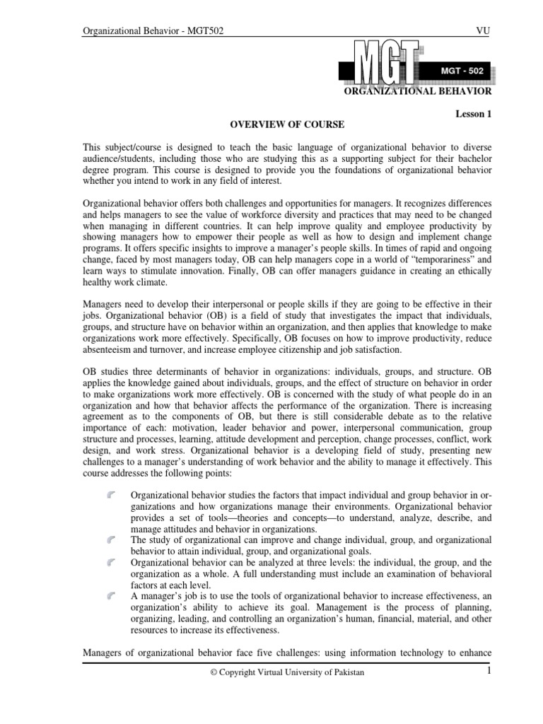 Organizational Behavior Notes | PDF