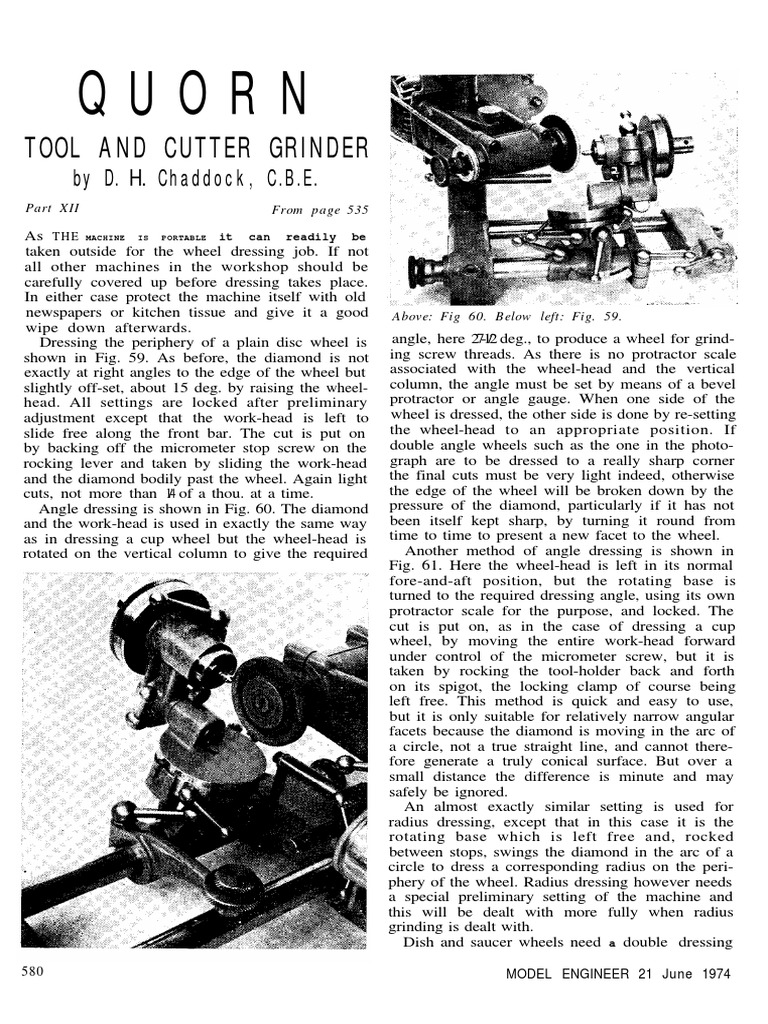 Quorn Tool and Cutter Grinder PDF Tooth Grinding (Abrasive Cutting)