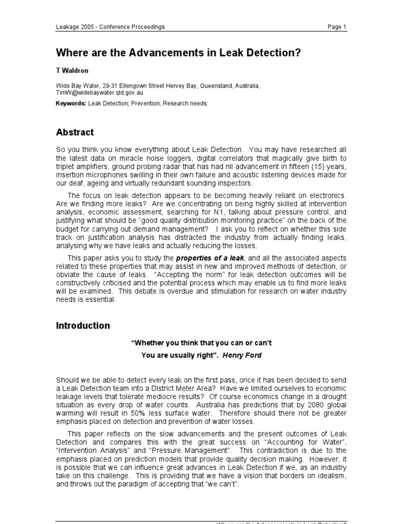 Advancements in Leak Detection Techniques | PDF | Leak | Water