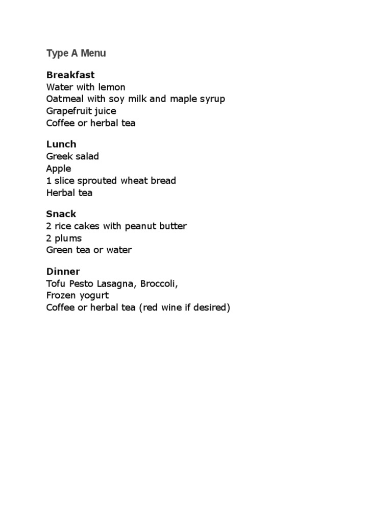 Type A Menu | PDF | Western Cuisine | Regional & Ethnic Food