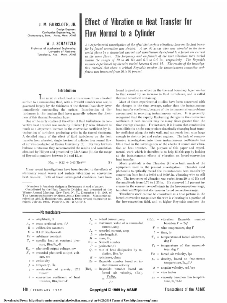 Effect of Vibration On Heat Transfer For Flow Normal To A Cylinder 1969 ...