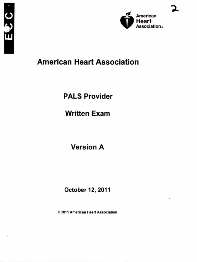 PALS Written Exam A | PDF | Cardiopulmonary Resuscitation | Shock 