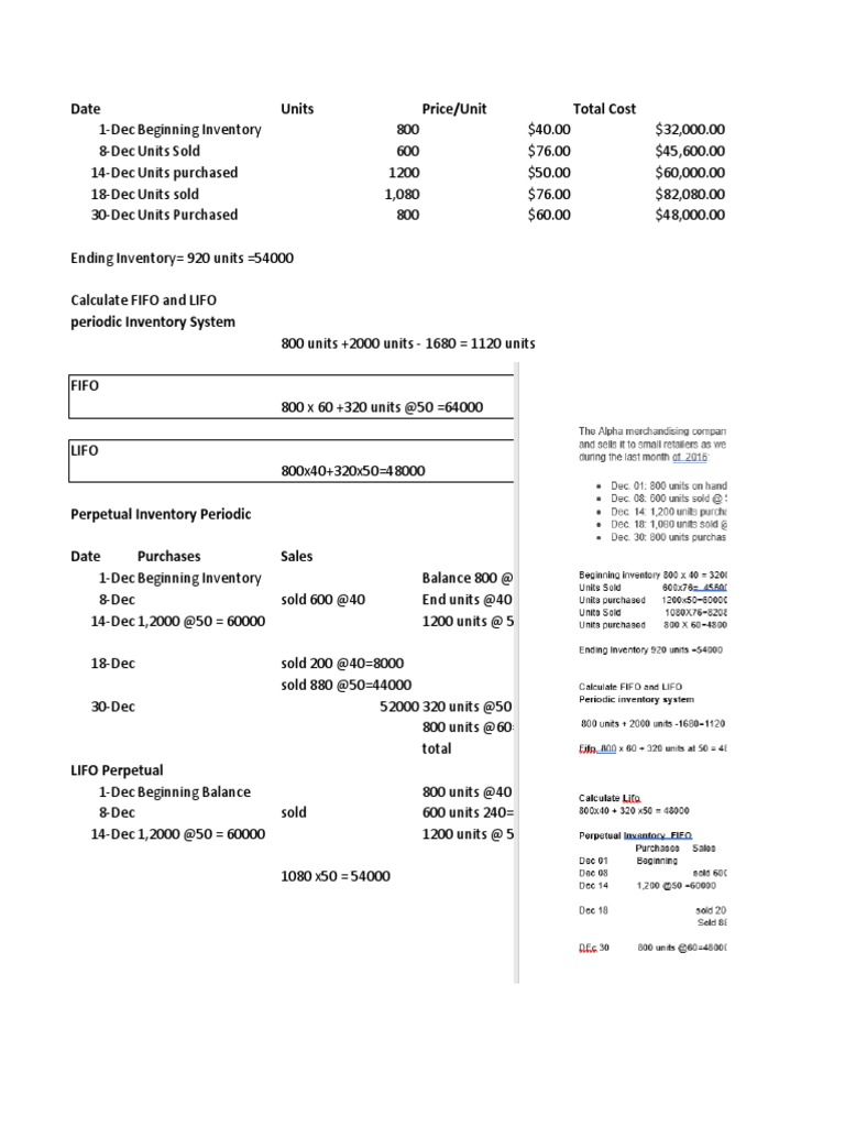 FIFO and LIFO Inventory Calculations | PDF | Cost Of Goods Sold ...