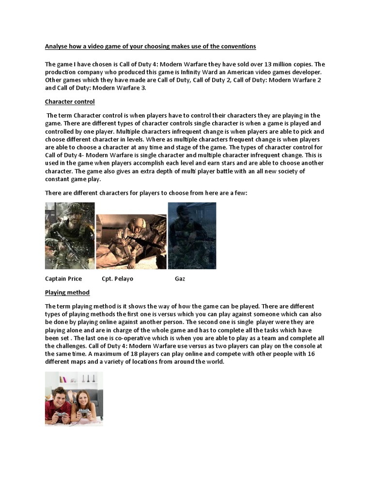 Analyse How A Video Game of Your Choosing Makes Use of The Conventions ...