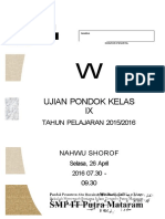 Ujian Pondok Kelas IX: TAHUN PELAJARAN 2015/2016