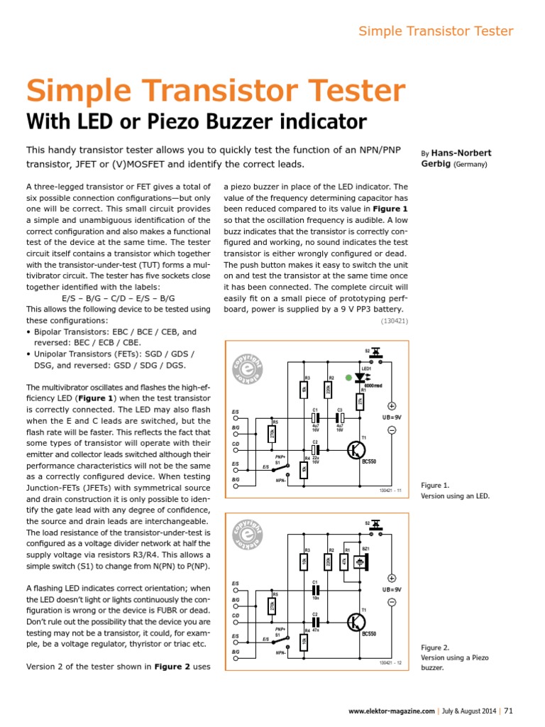 Simple Transistor Tester A Concise Circuit for Quickly Testing
