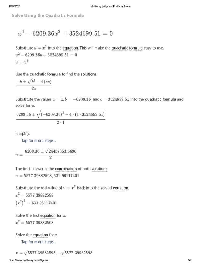 Mathway Algebra Problem Solver PDF Quadratic Equation Equations