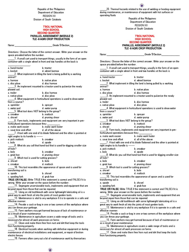 T'Boli National High School Second Quarter T'Boli National High School ...