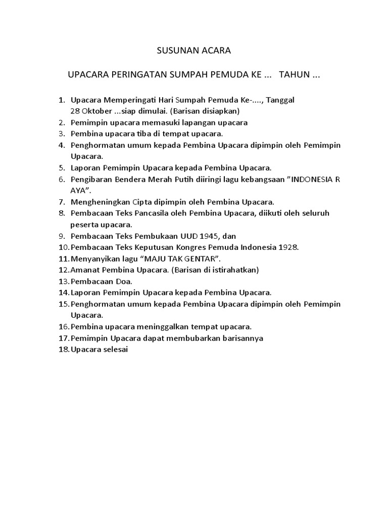 Contoh Susunan Upacara Sumpah Pemuda 28 Oktober 2025, Unduh Surat Edaran Resmi