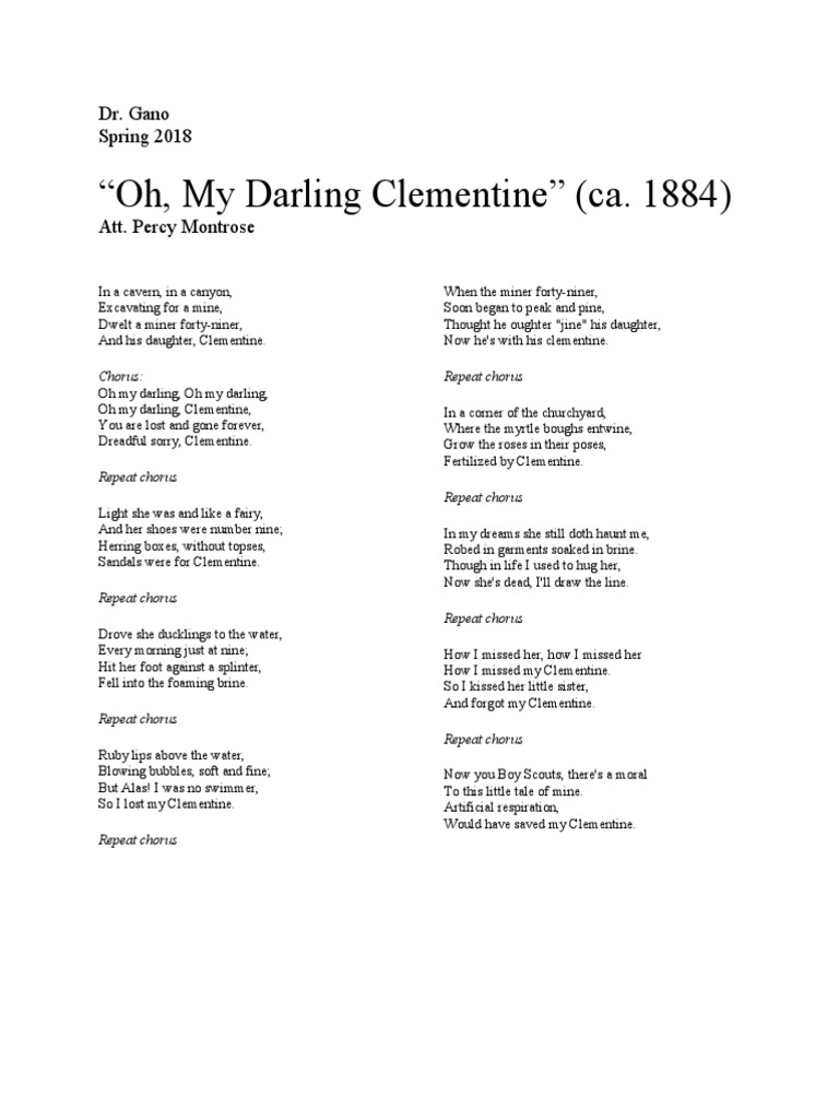 My Darlin Clementine Lyrics Pdf