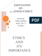 Presentation ON Business Ethics: Done by Nisha Khera Roll No. 77 TY.B.B.A