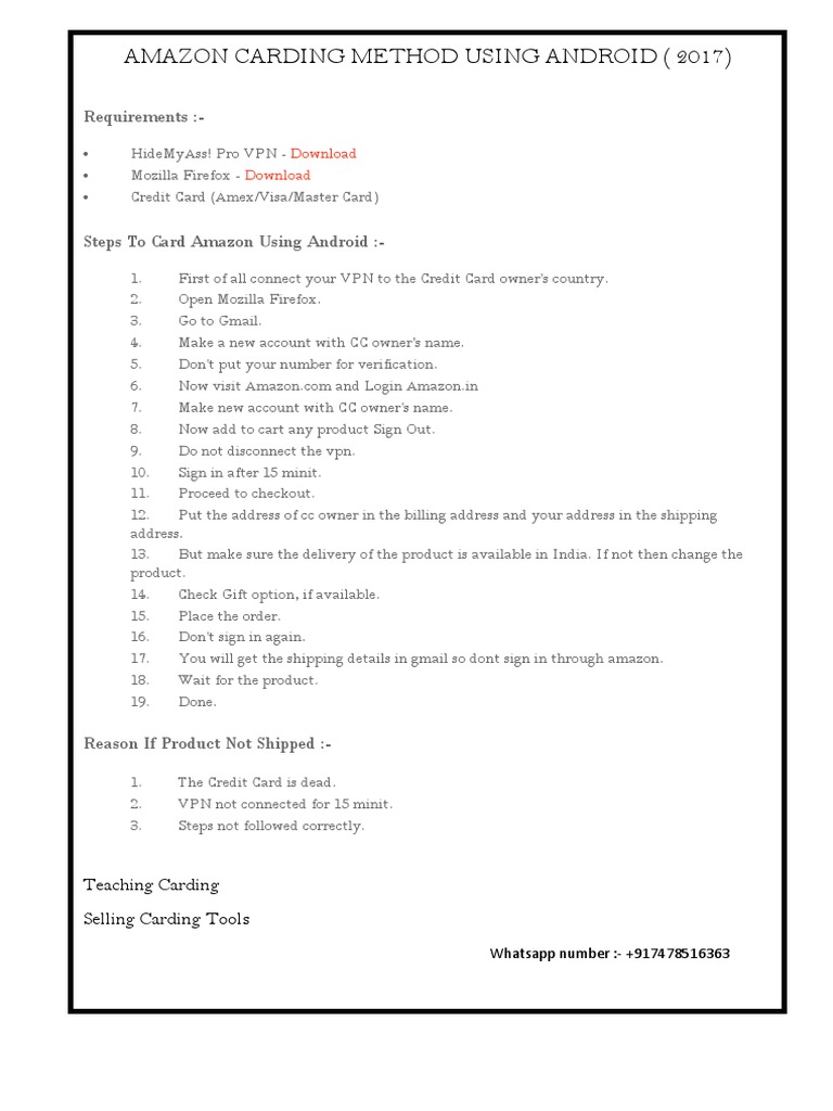 Amazon Carding Method Using Android (2017) : Requirements | PDF