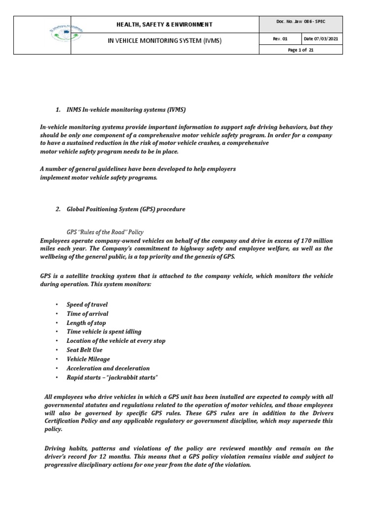 In Vehicle Monitoring System (Ivms) PDF Road Traffic Safety Traffic