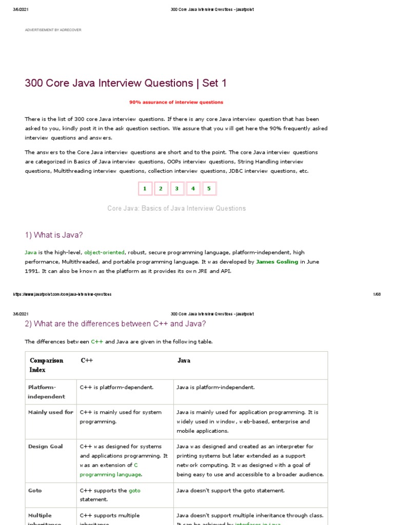300 Core Java Interview Questions - Javatpoint | PDF | Constructor ...
