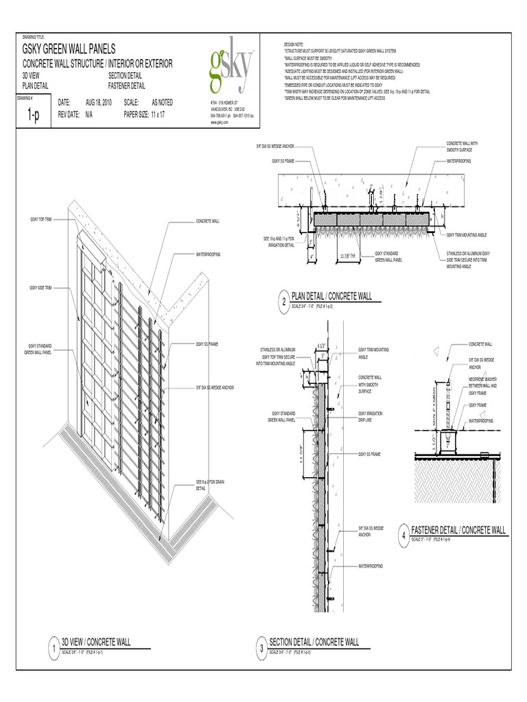 Green Wall Concrete Construction Details | PDF | Wall | Pipe (Fluid ...