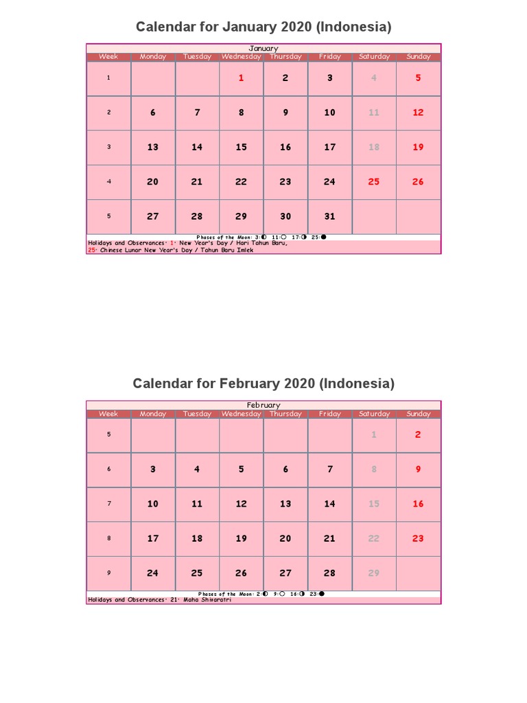 Year 2020 Calendar - Indonesia | PDF | Calendar | Traditions