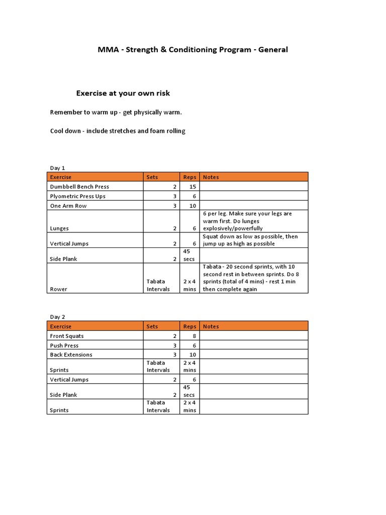 MMA Strength & Conditioning Program | PDF | Strength Training ...