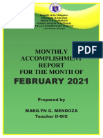 Monthly Accomplishment For The Month Of: February 2021