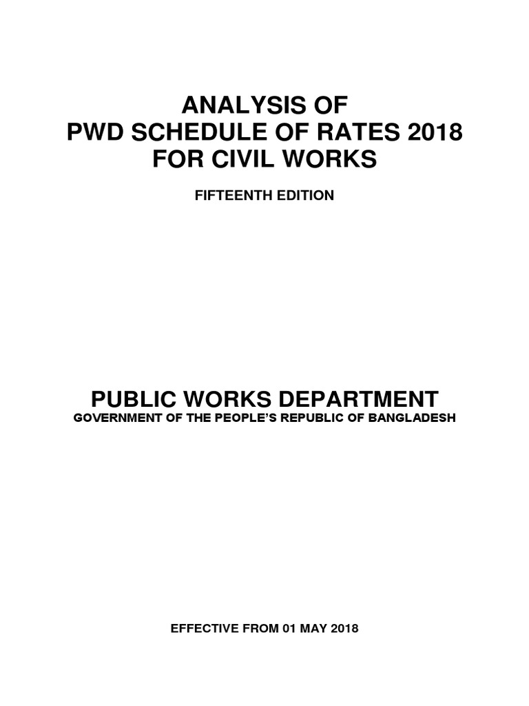 Analysis of PWD Schedule of Rates 2018 PDF Sheet Metal Concrete