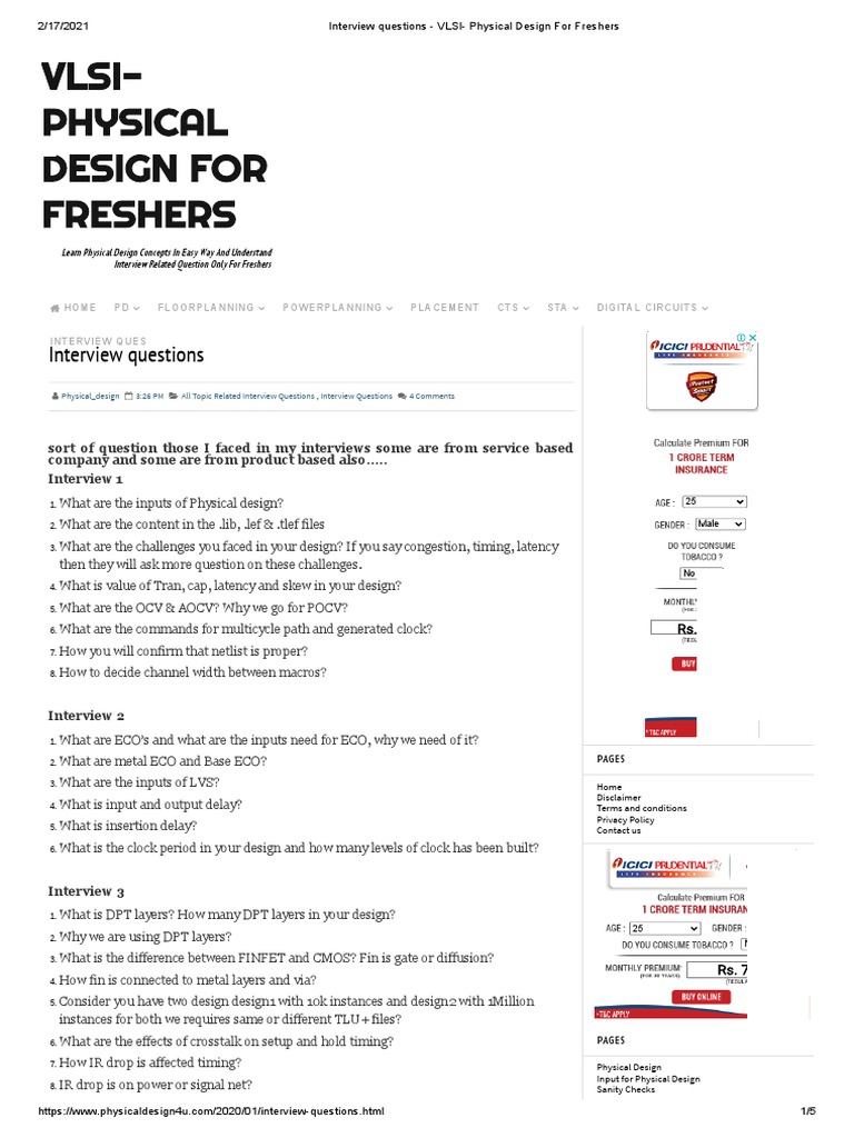 Interview Questions VLSI Physical Design For Freshers PDF