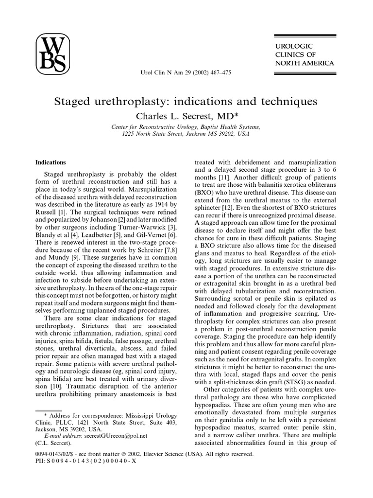 Staged Urethroplasty: Indications and Techniques: Charles L. Secrest ...