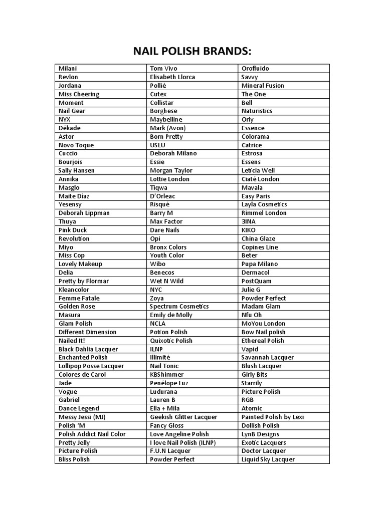 Nail Polish Brands PDF Beauty Cosmetics