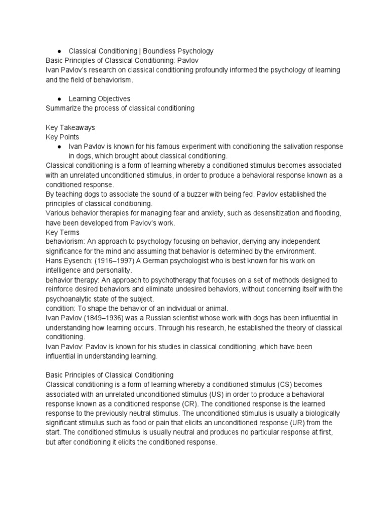 Classical Conditioning Notes | PDF | Classical Conditioning