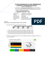 Final Semester Test ACADEMIC YEAR 2019 - 2020: Subject/ Code: Writing Ii / WRT 2442