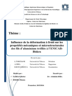 Département de Génie Mécanique Option - Génie Des Matériaux Mémoire de Fin D Étude en Vue de L Obtention Du Diplôme de Master en Génie Des Matériaux