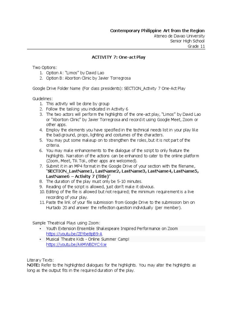 Lesson 7 THEATER Activity 7 Guidelines | PDF
