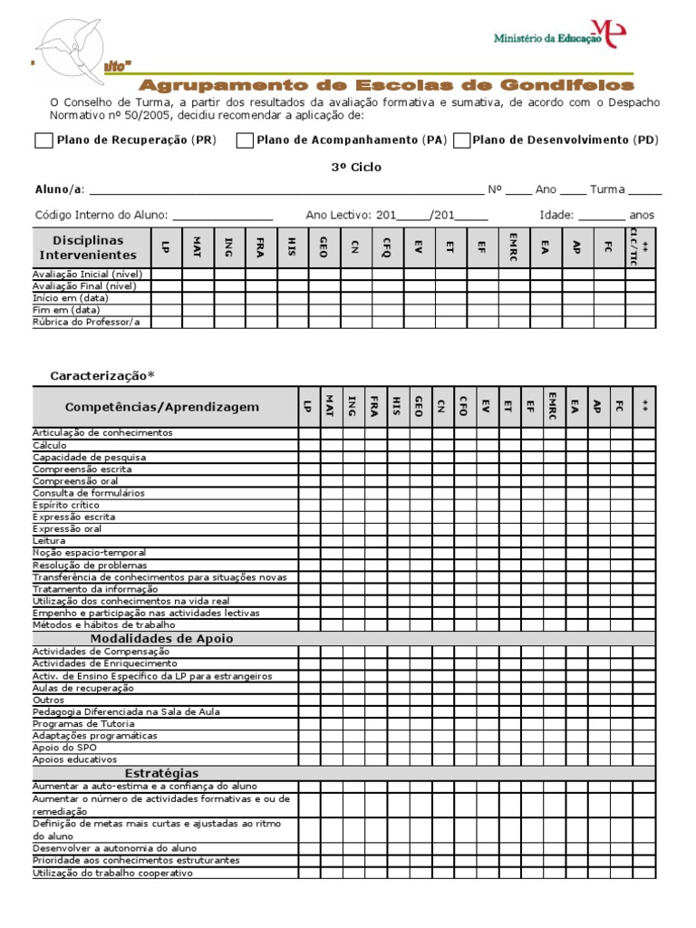 Planos de PR PA PD AEGondifelos 3 Ciclo | PDF | Modificação ...