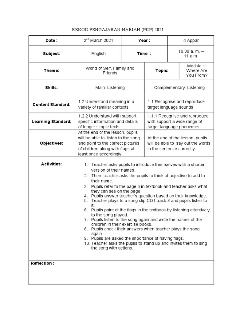 Daily Teaching Record: English Lesson 2021 | PDF | Second Language ...